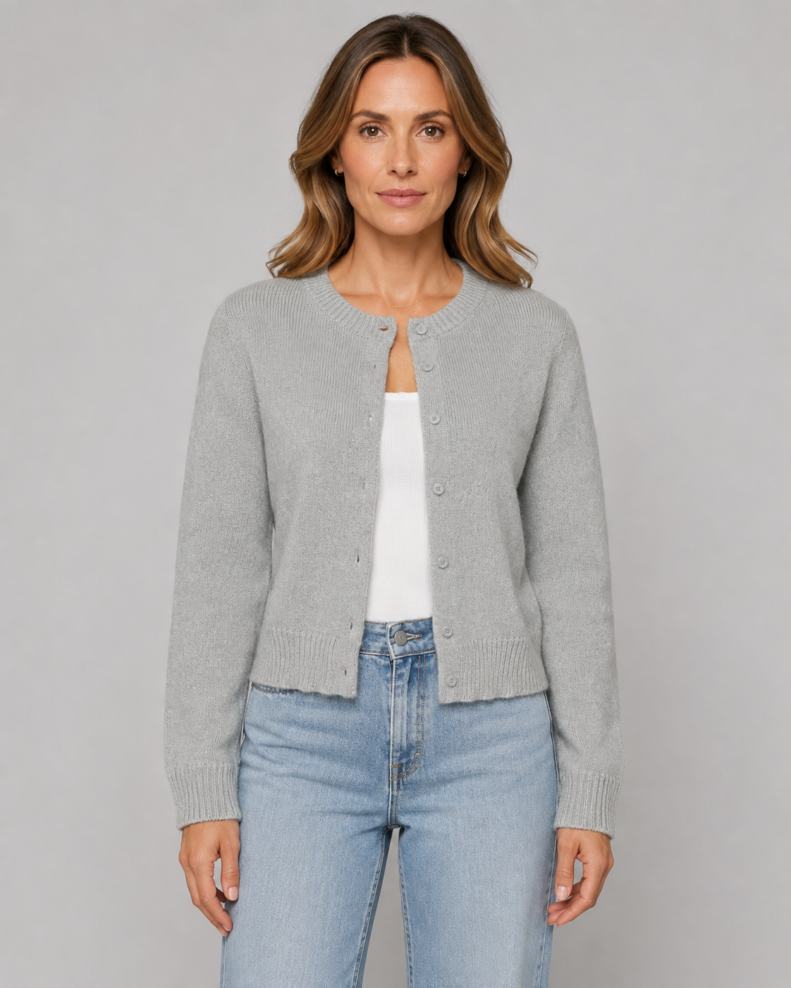 Crew Neck Button Front Cropped Cardigan