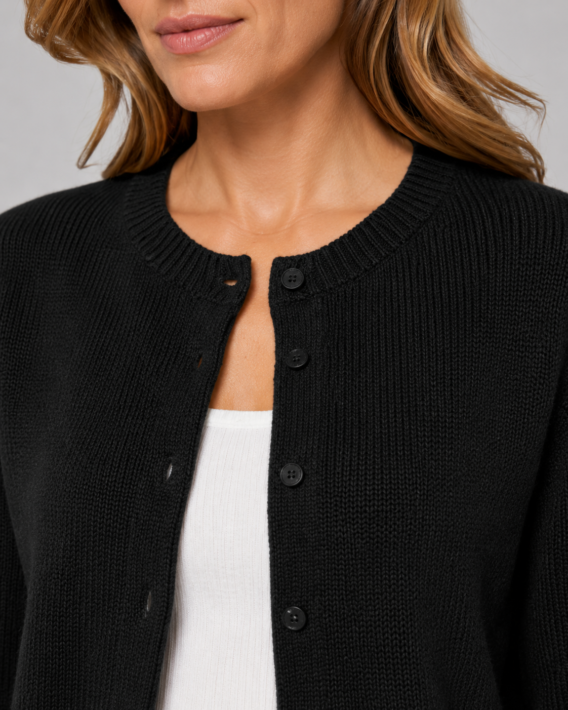 Crew Neck Button Front Cropped Cardigan