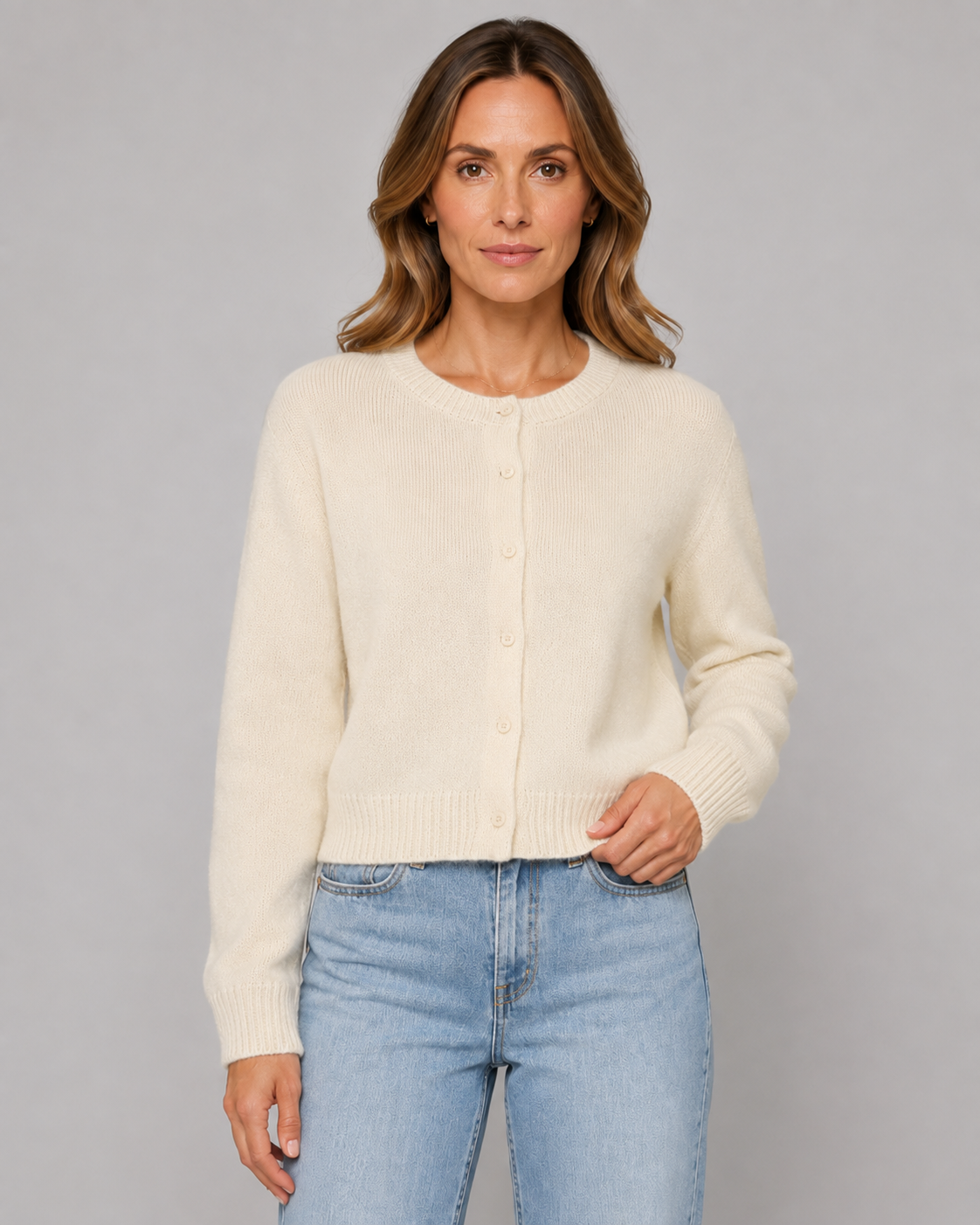Crew Neck Button Front Cropped Cardigan