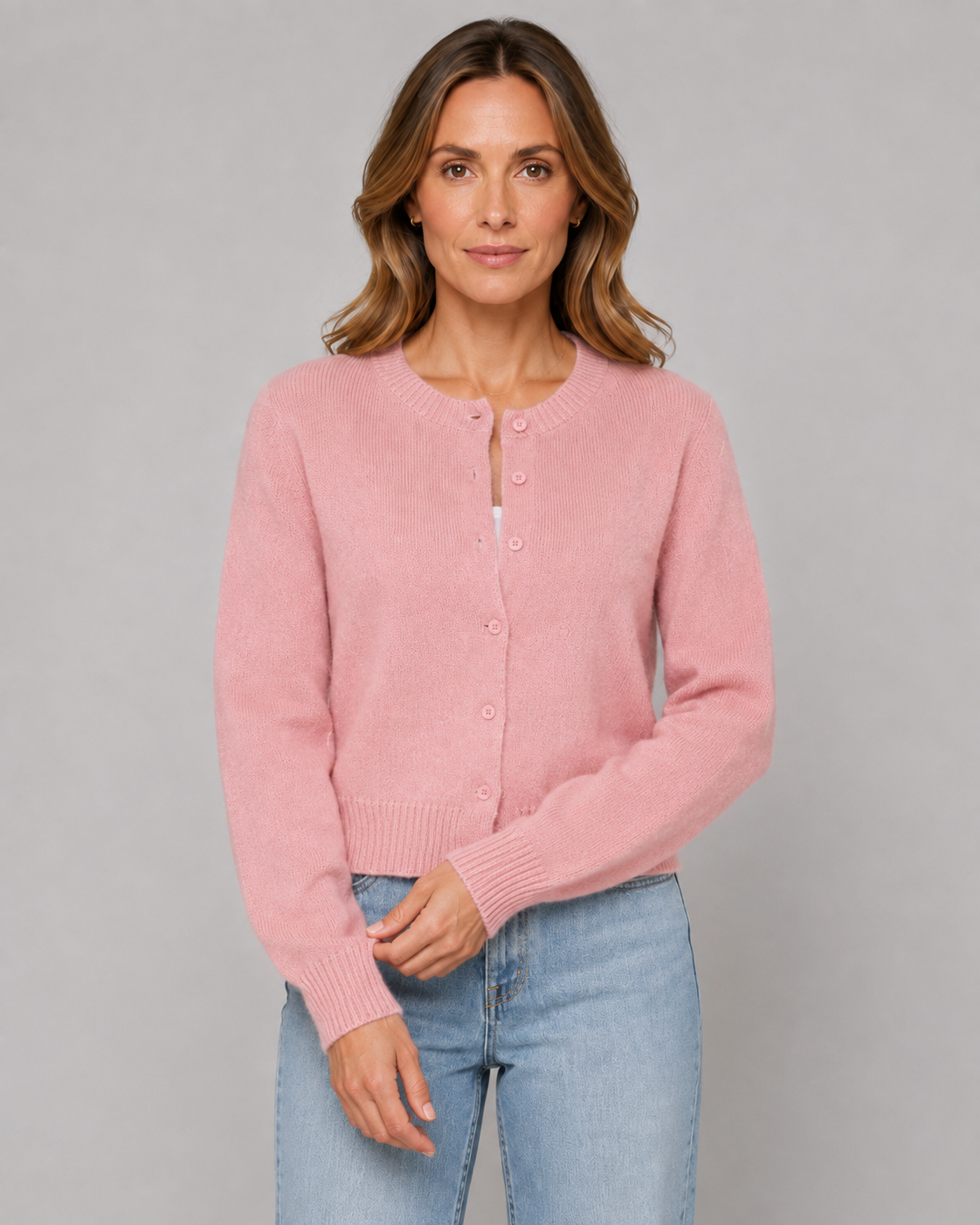 Crew Neck Button Front Cropped Cardigan