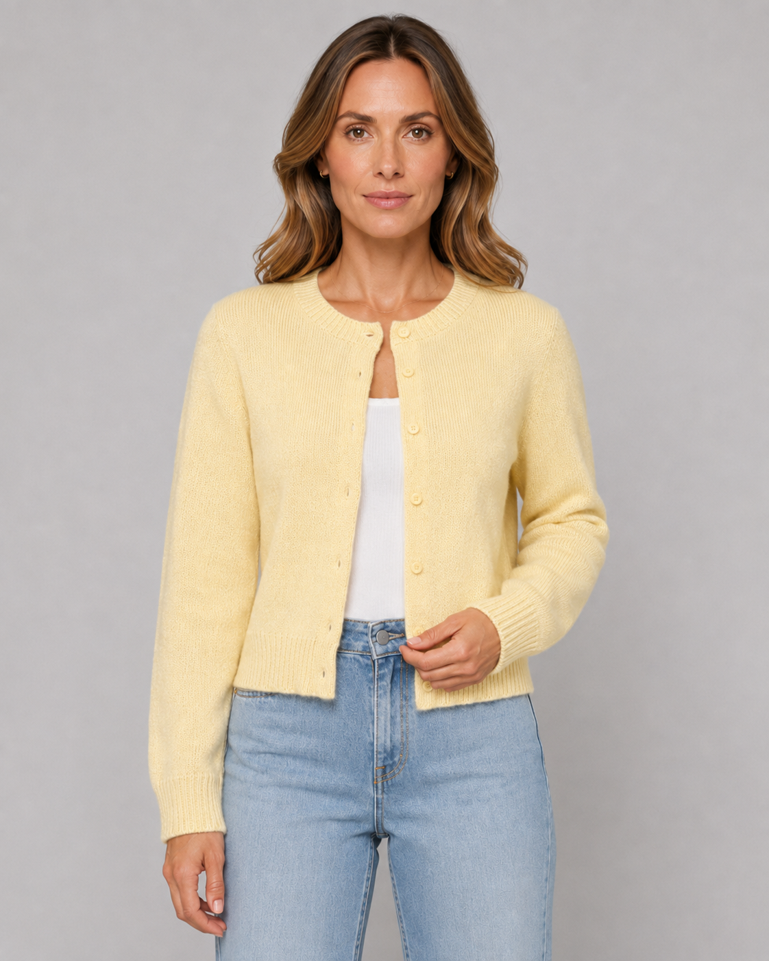 Crew Neck Button Front Cropped Cardigan