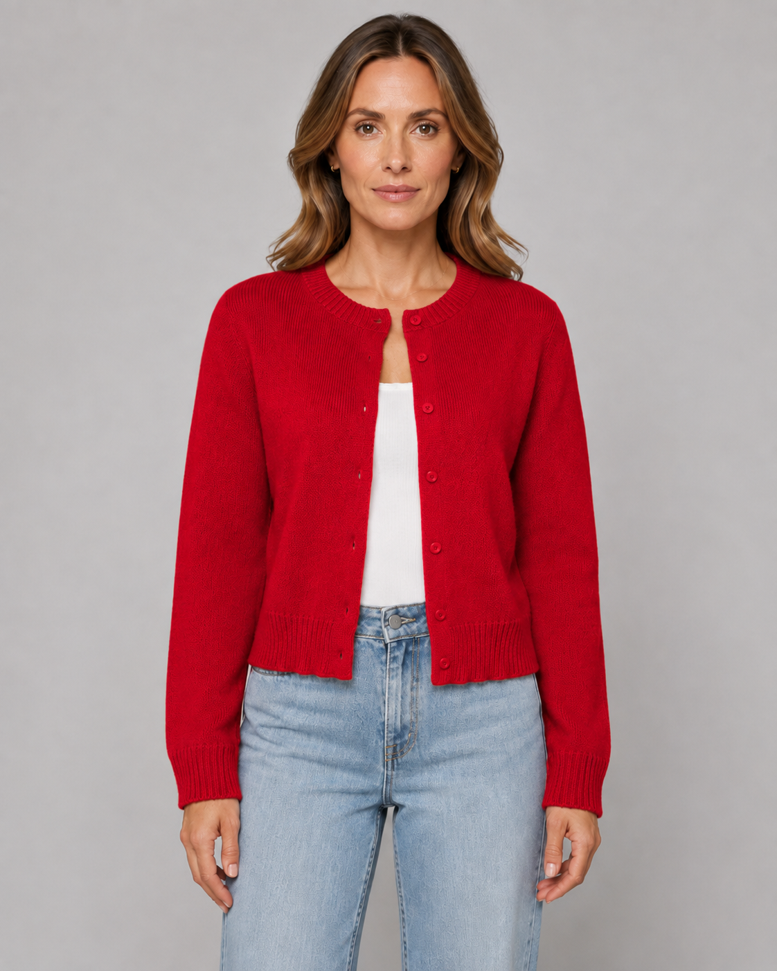 Crew Neck Button Front Cropped Cardigan