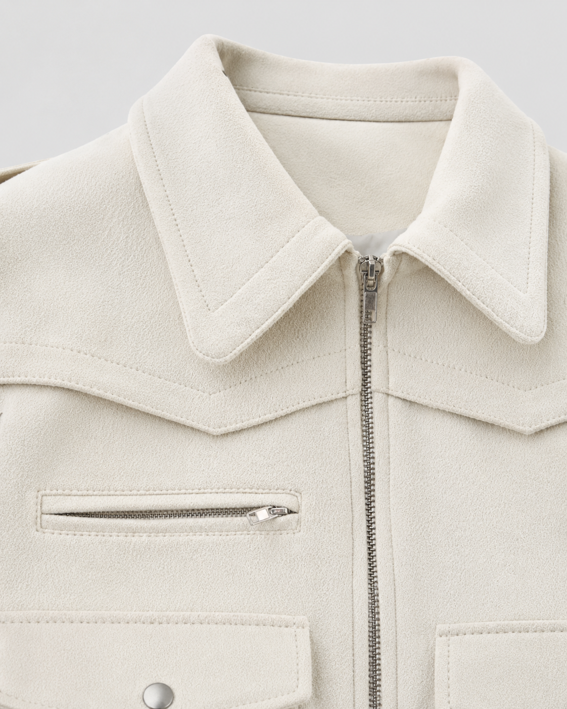 Women's Cropped Suede Jacket with Snap Flap Pockets