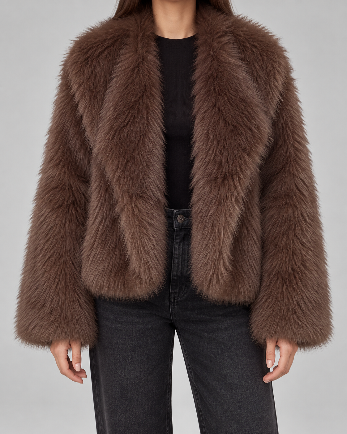 Faux Fur Shawl Collar Cropped Jacket