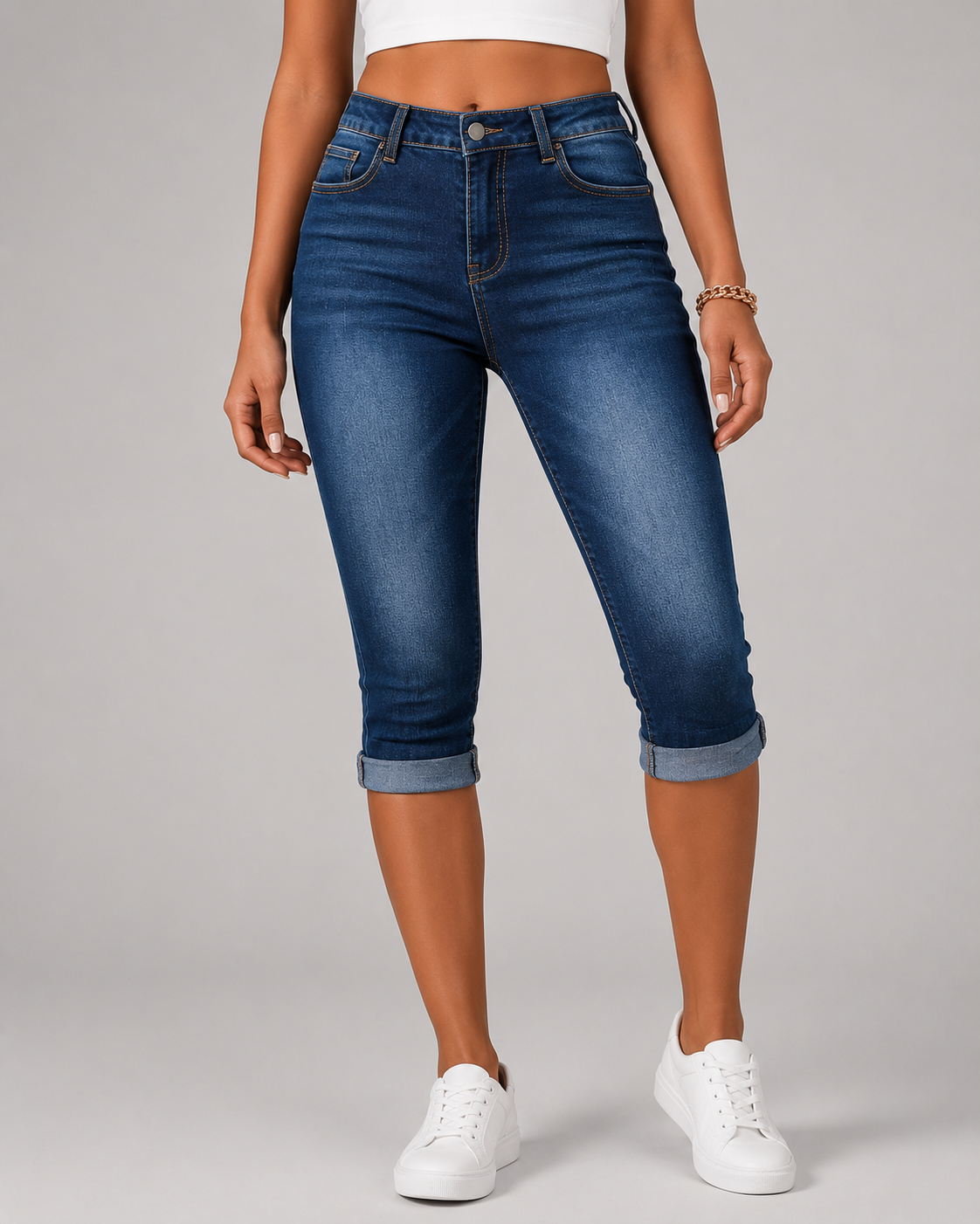 Women's High-Waist Cropped Denim Capris