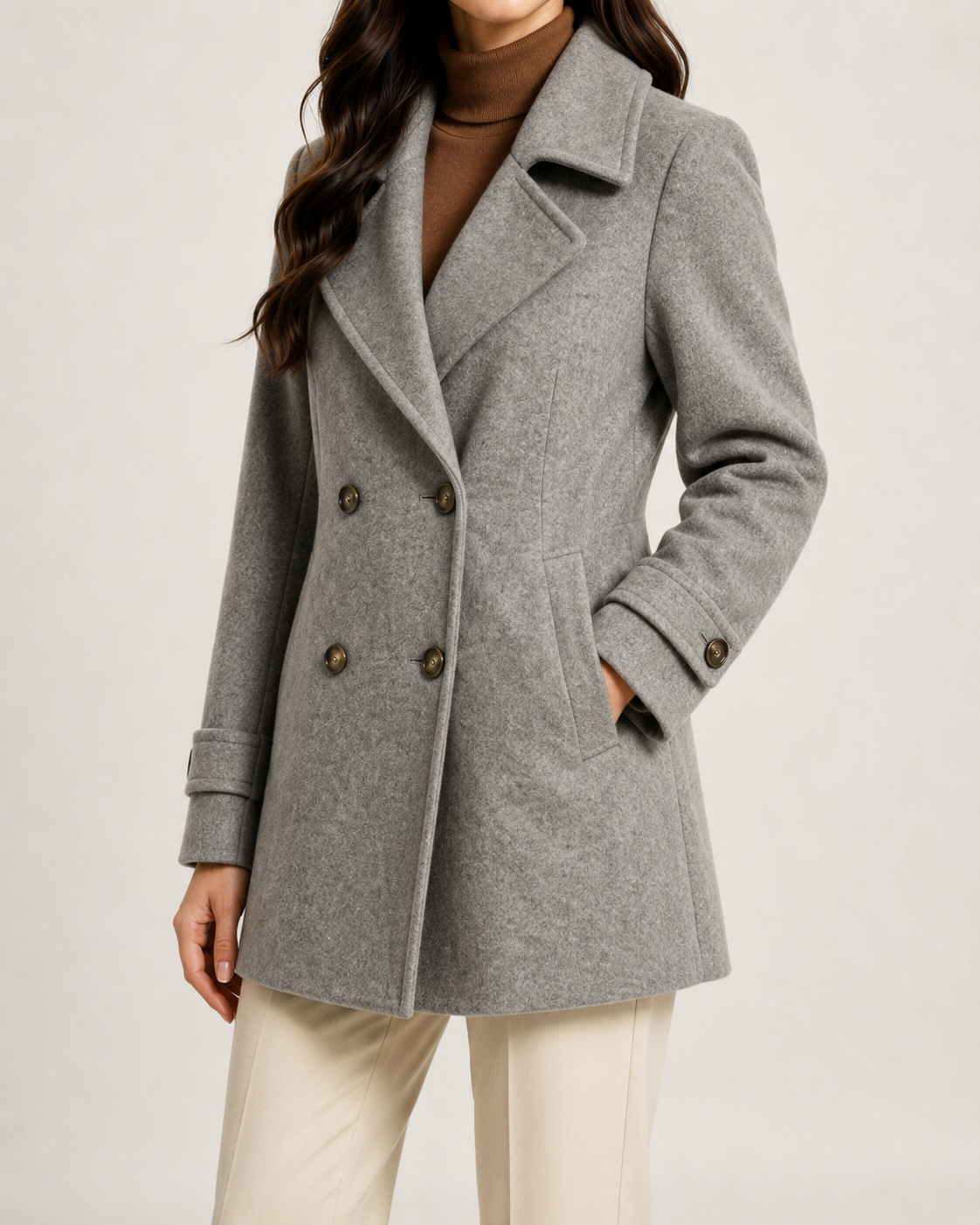 Notch Lapel Double Breasted Short Pea Coat