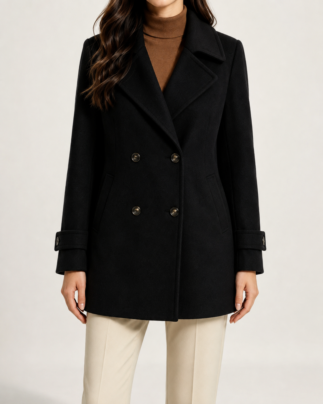 Notch Lapel Double Breasted Short Pea Coat