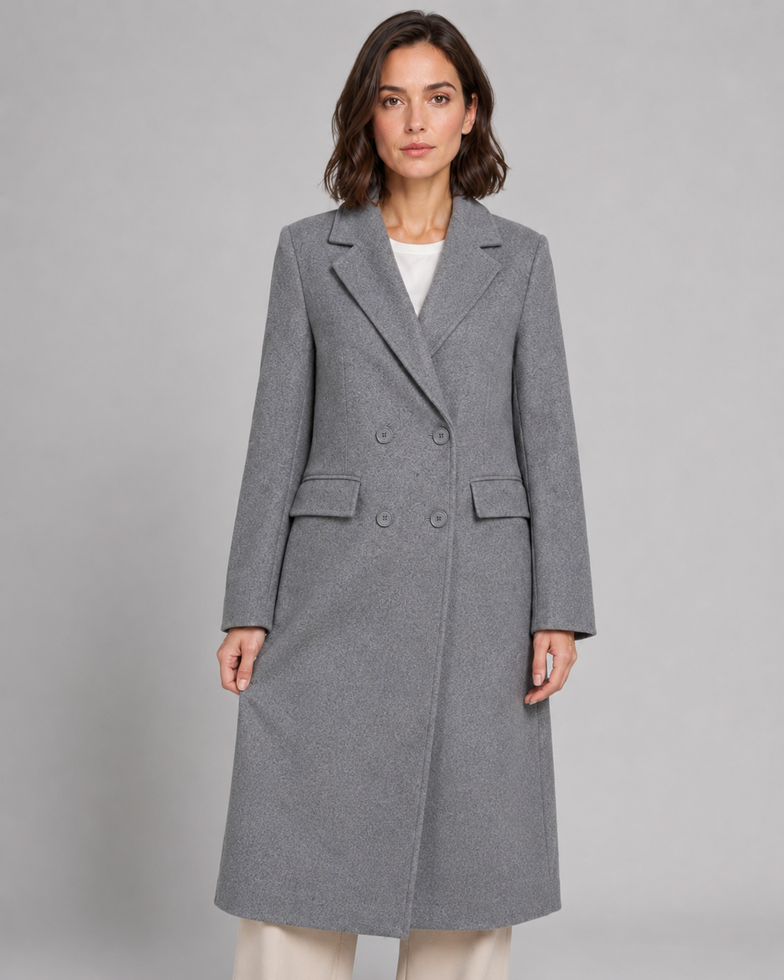 Double Breasted Notch Lapel Longline Tailored Coat