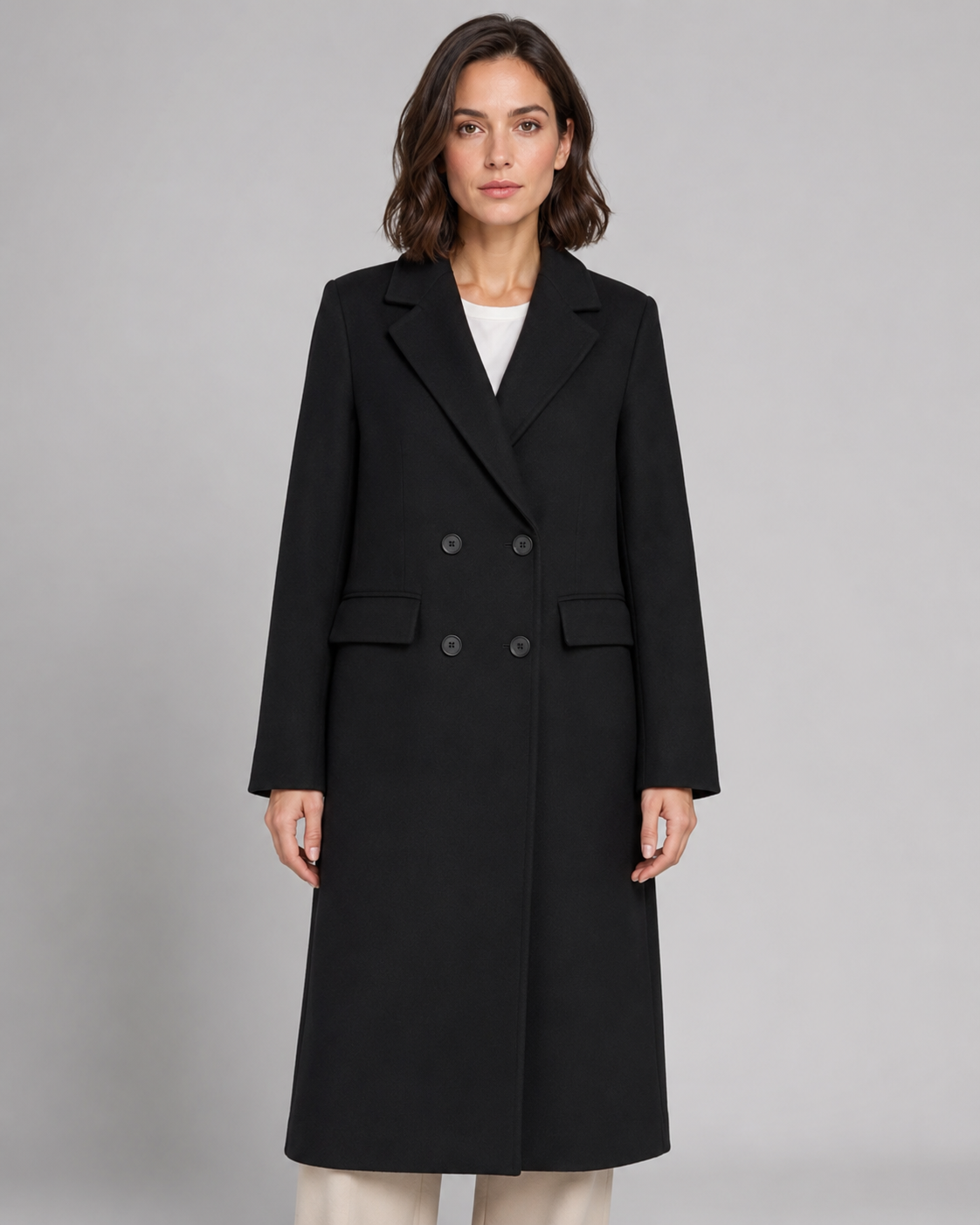Double Breasted Notch Lapel Longline Tailored Coat