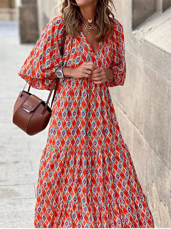 Bohemian Print Short Sleeve Dress