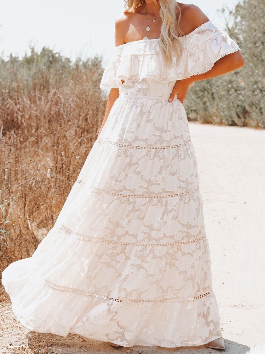 One-Shoulder Lace Jacquard Slim Fit Dress