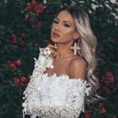Lace Off Shoulder Long Sleeve Appliqué Bodycon Mini Dress Party 2