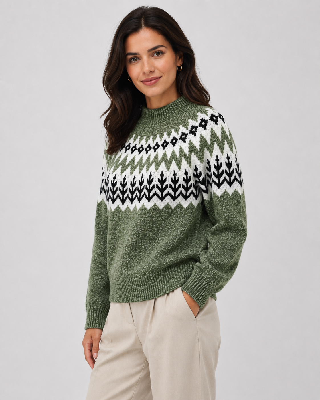 Fair Isle Mock Neck Long Sleeve Knit Sweater