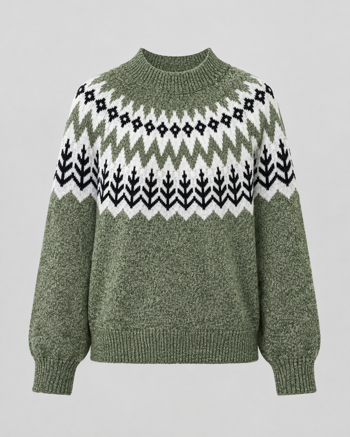 Fair Isle Mock Neck Long Sleeve Knit Sweater