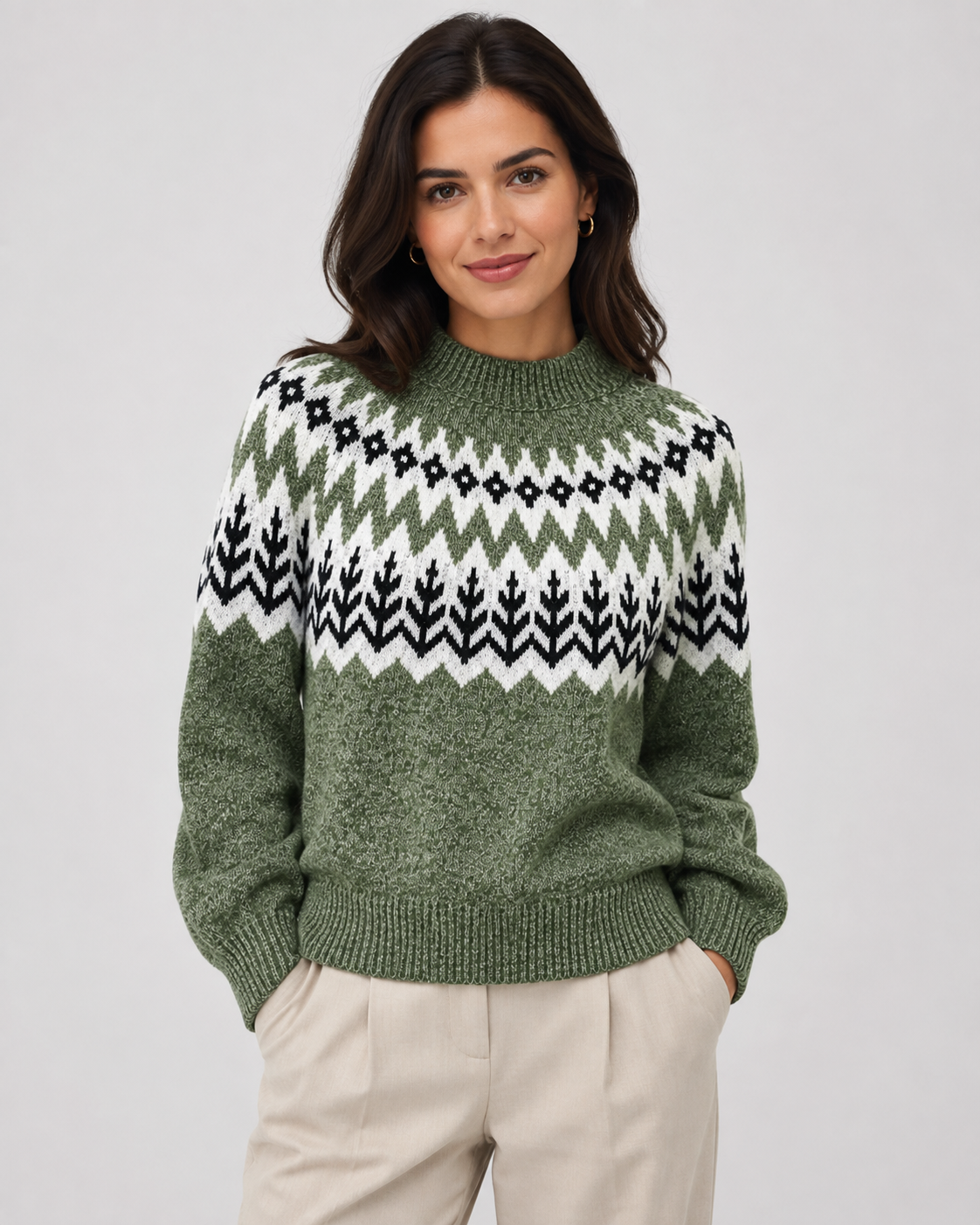 Fair Isle Mock Neck Long Sleeve Knit Sweater