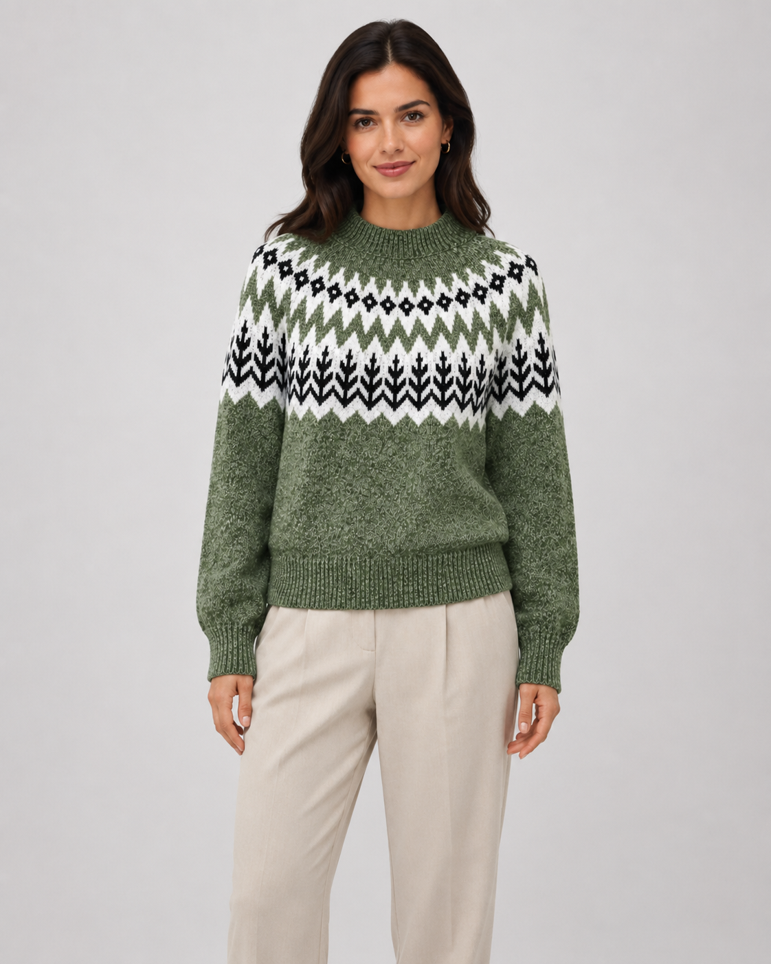 Fair Isle Mock Neck Long Sleeve Knit Sweater