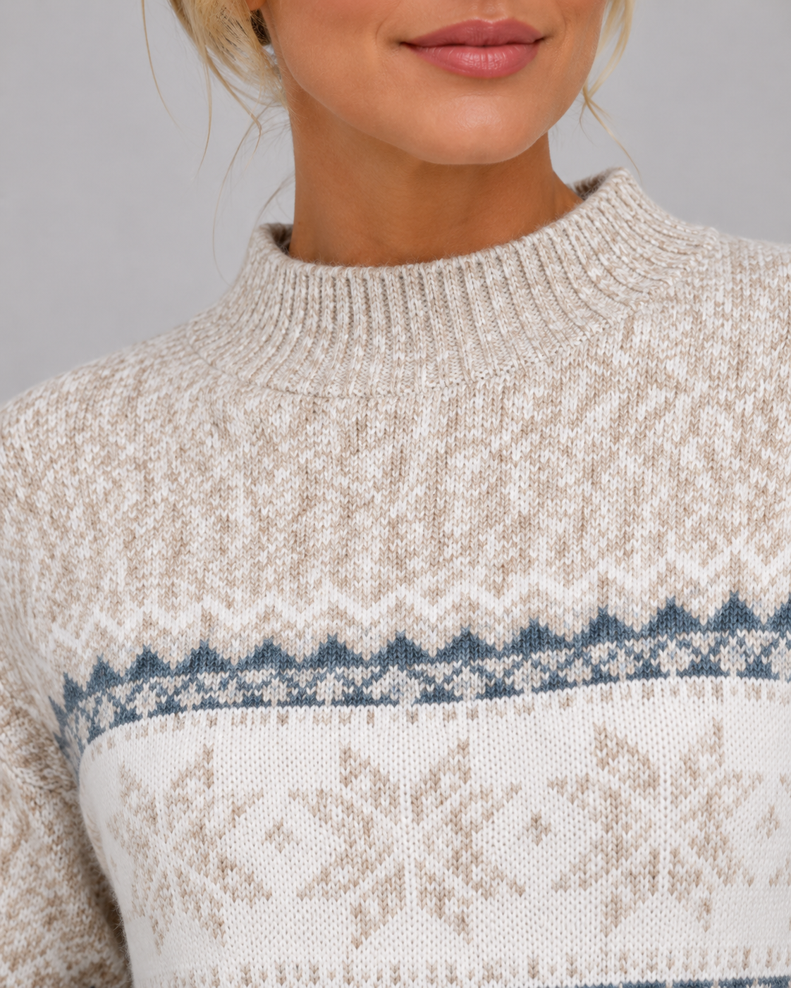 Women's Fair Isle Sweater - Ribbed Mock Neck