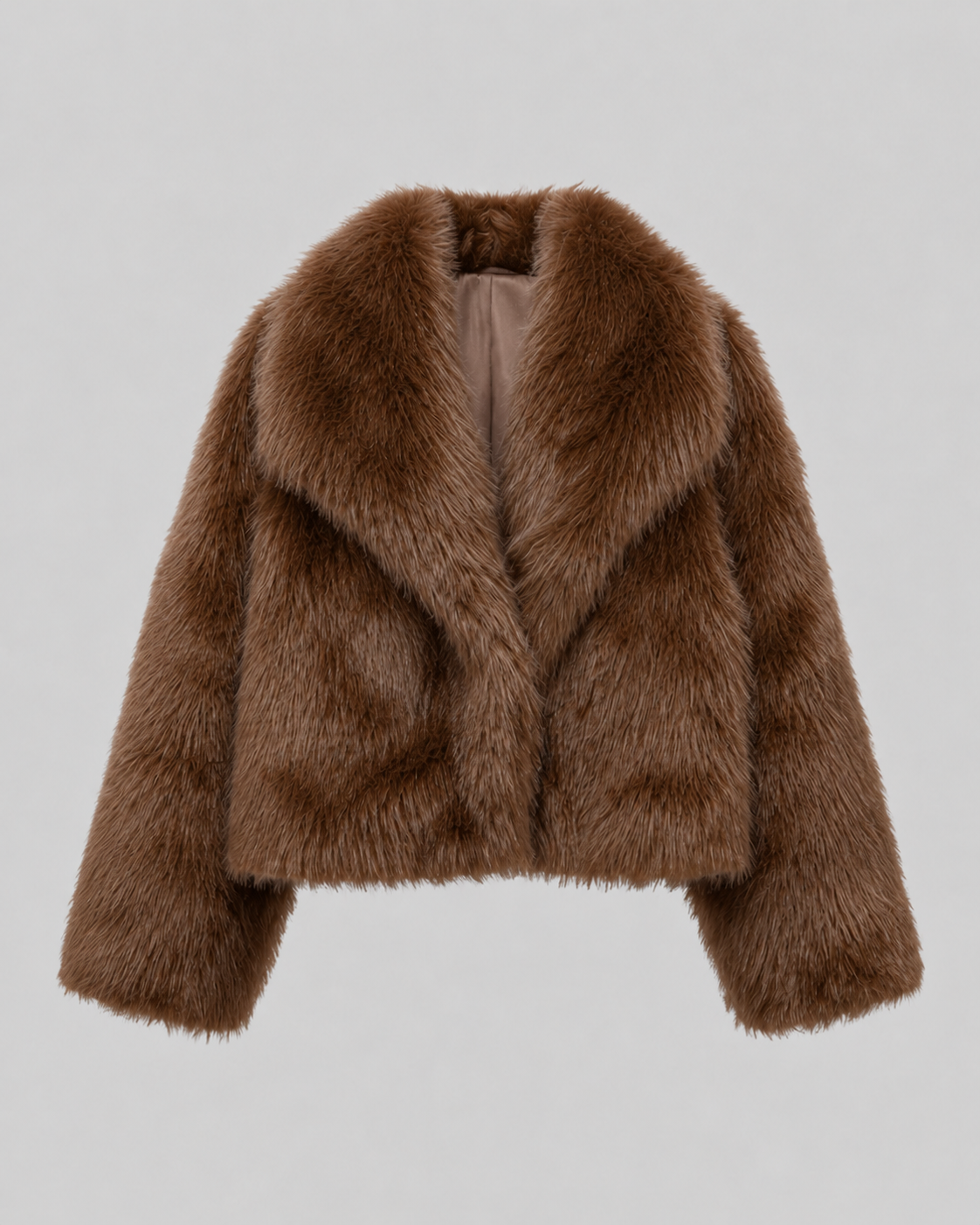 Women's Cropped Faux Fur Jacket with Wide Collar