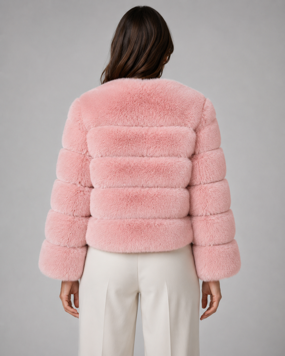 Collarless Paneled Faux Fur Cropped Jacket