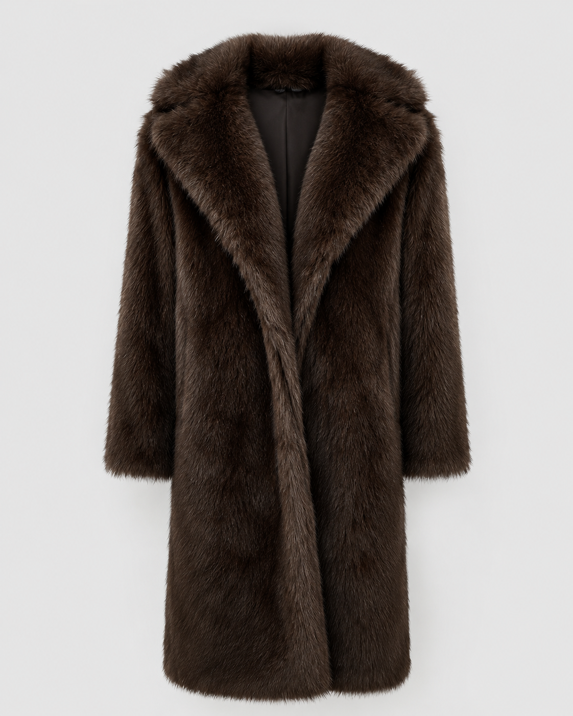 Women's Faux Fur Longline Coat with Wide Collar