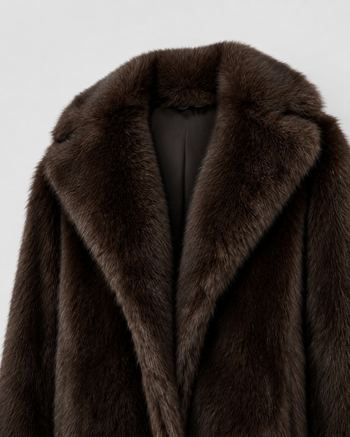 Women's Faux Fur Longline Coat with Wide Collar