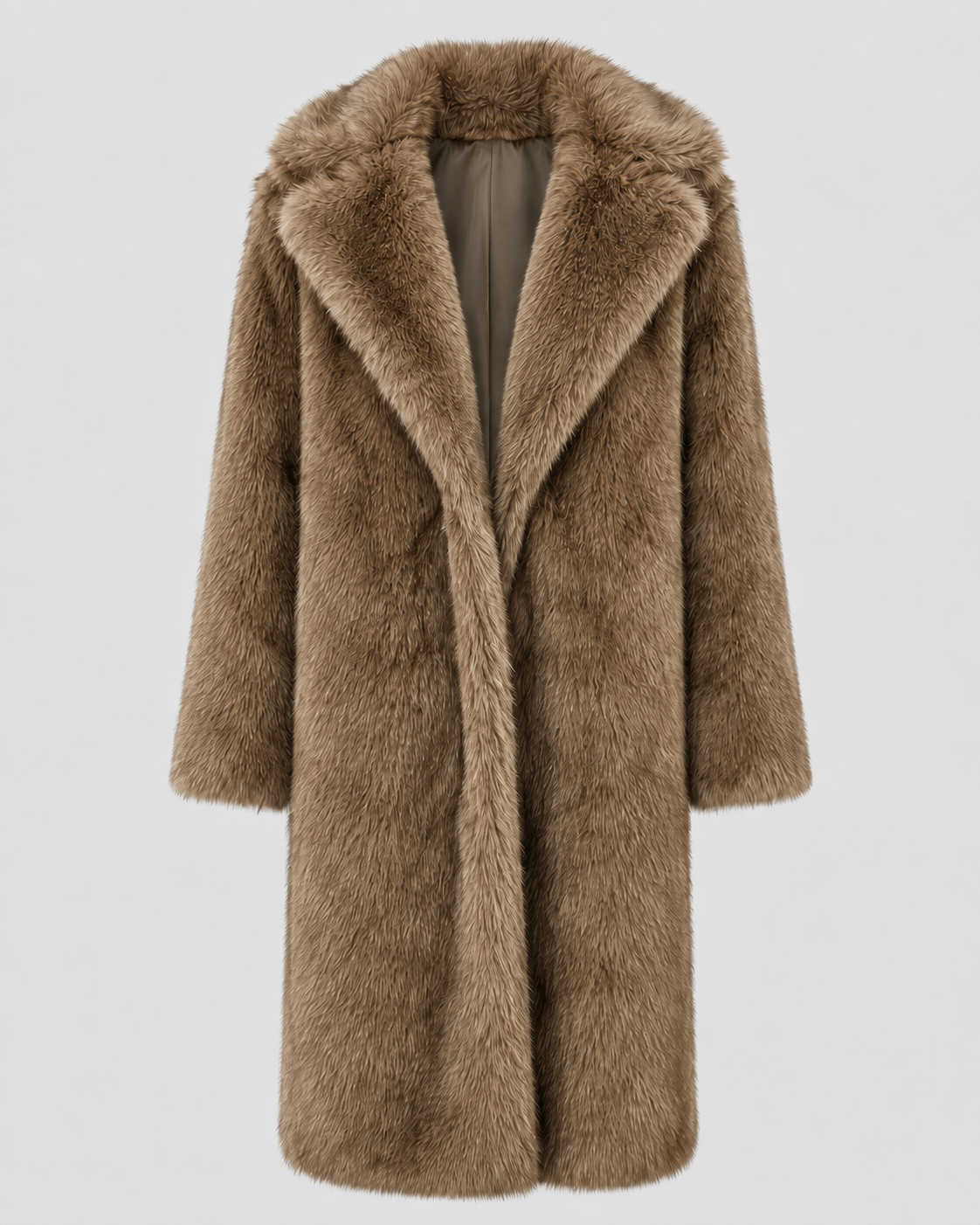 Women's Faux Fur Longline Coat with Wide Collar