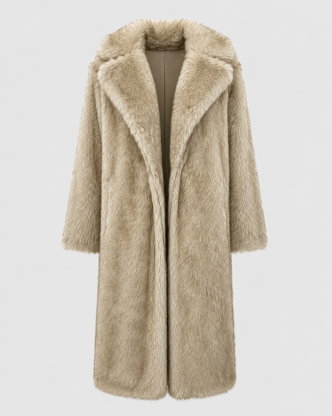 Women's Faux Fur Longline Coat with Wide Collar