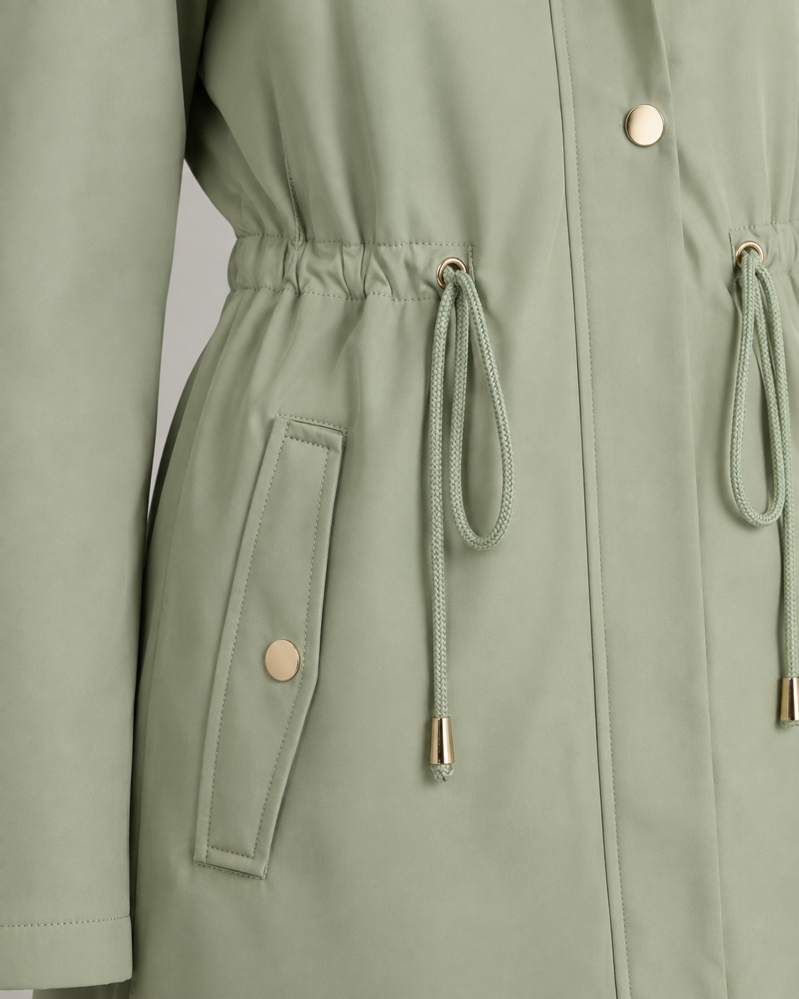 Faux Fur Hood Drawstring Waist Zip Parka Coat