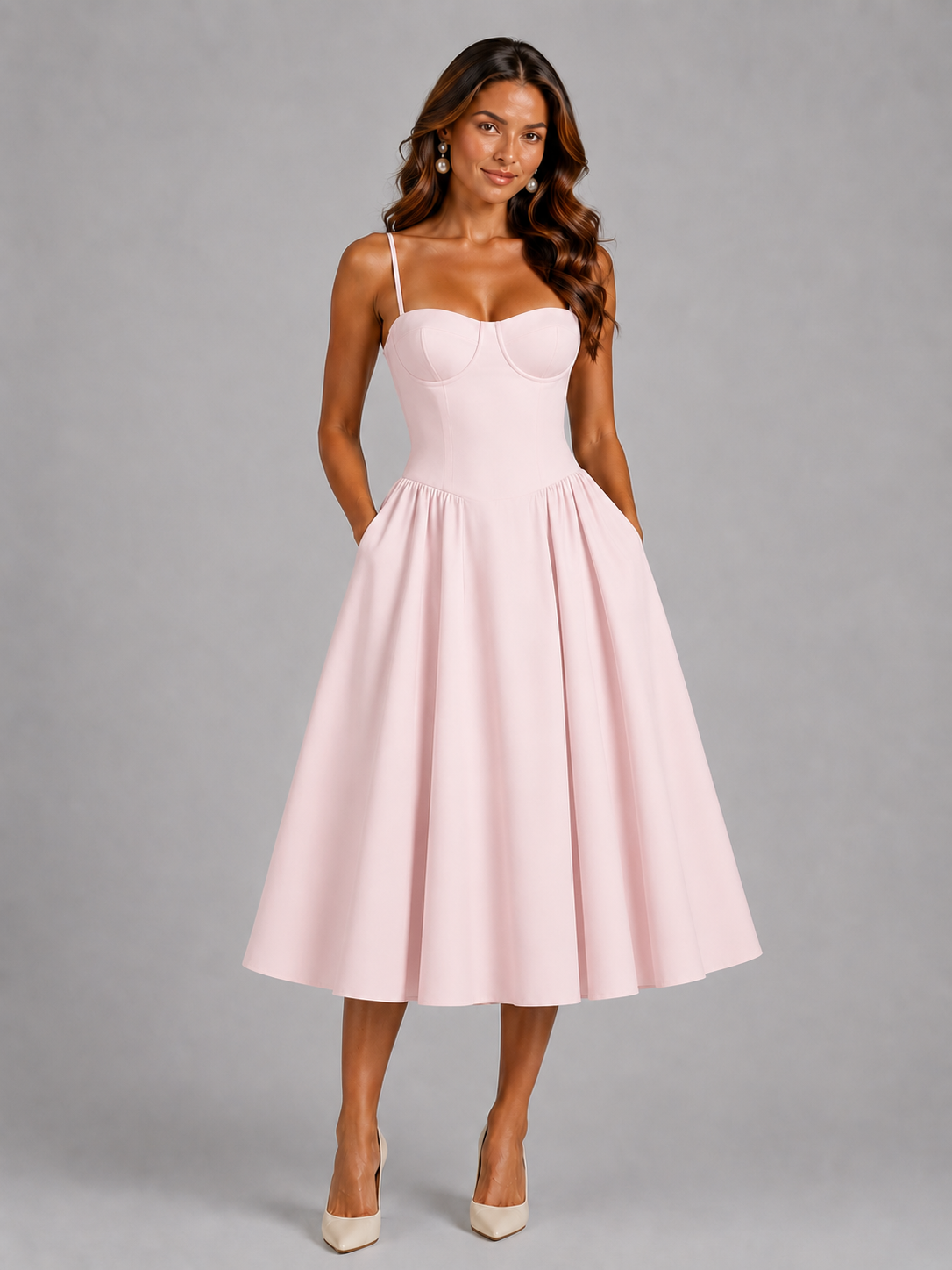Floral Sweetheart Corset Fit and Flare Midi Dress 6
