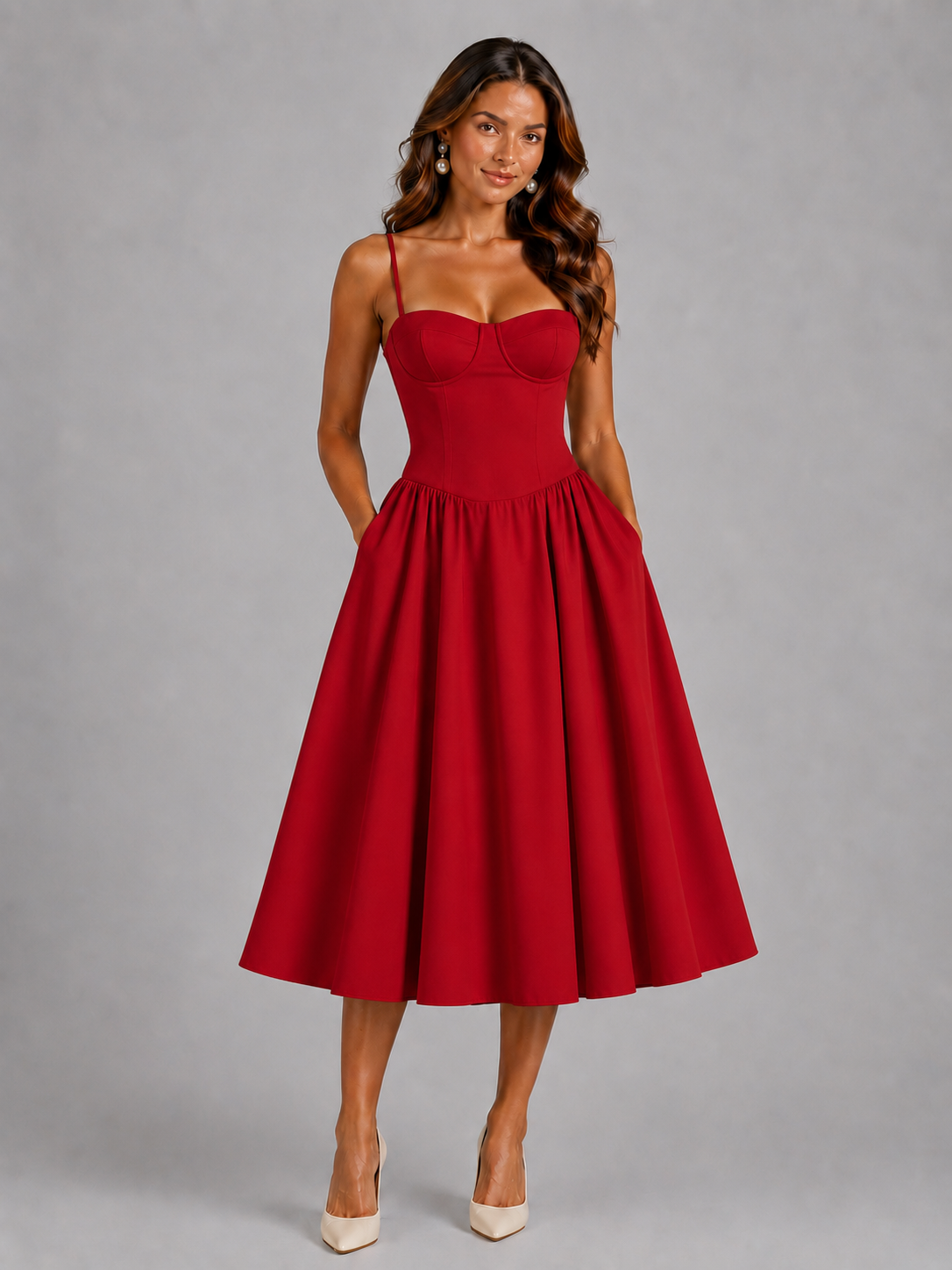Floral Sweetheart Corset Fit and Flare Midi Dress 7