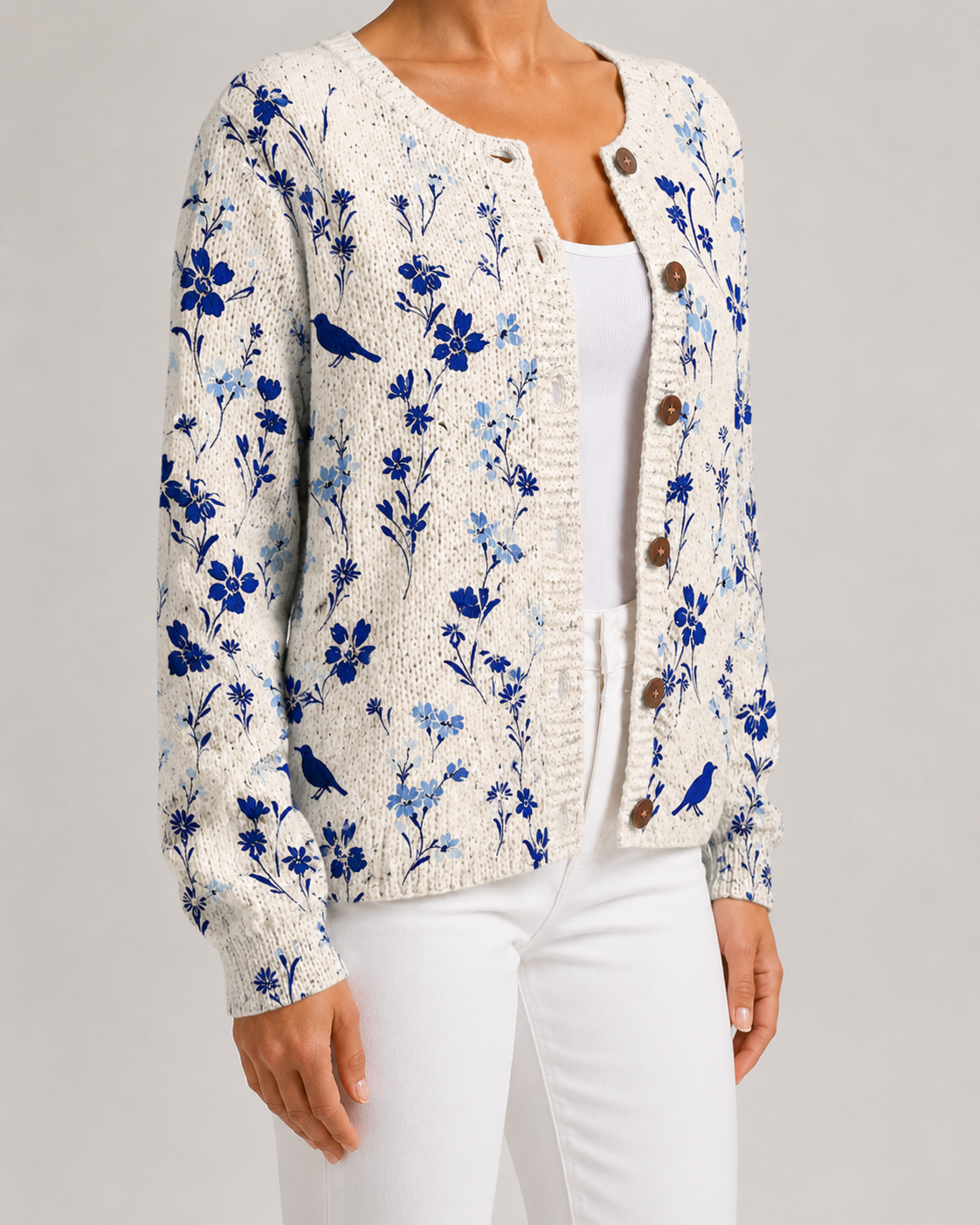 Wildflower Floral Print Button Front Knit Cardigan