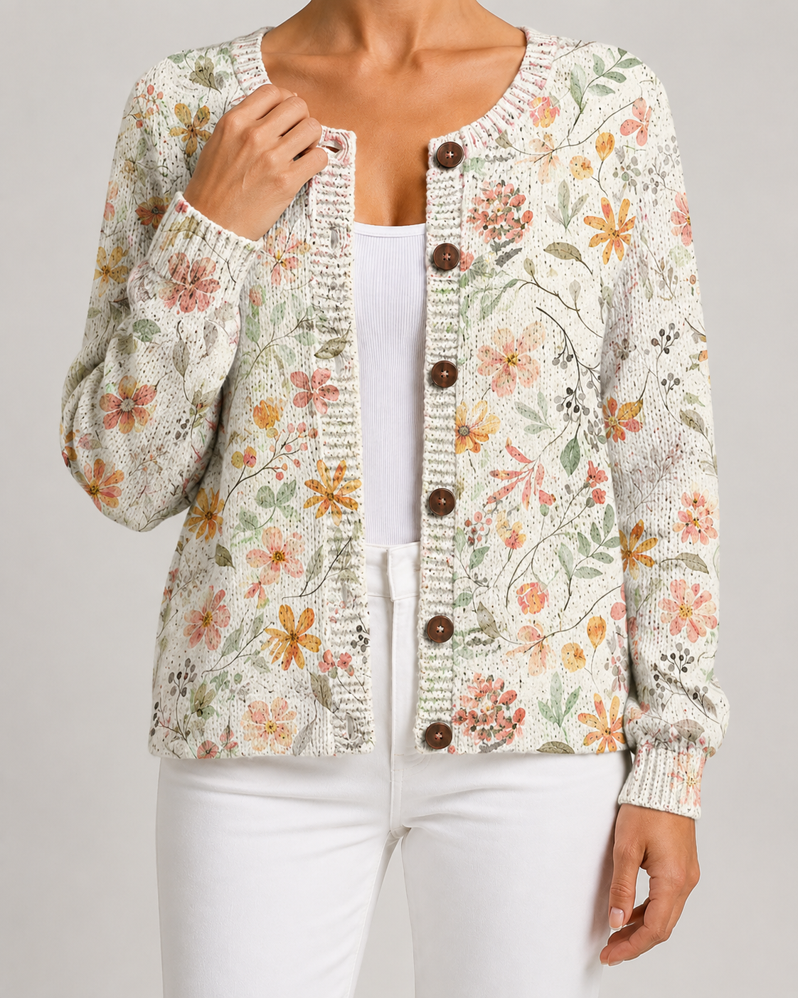 Wildflower Floral Print Button Front Knit Cardigan