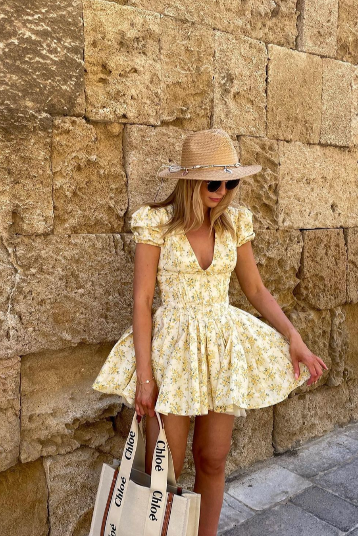 Floral Puff Sleeve Open Back Fit and Flare Mini Dress 14