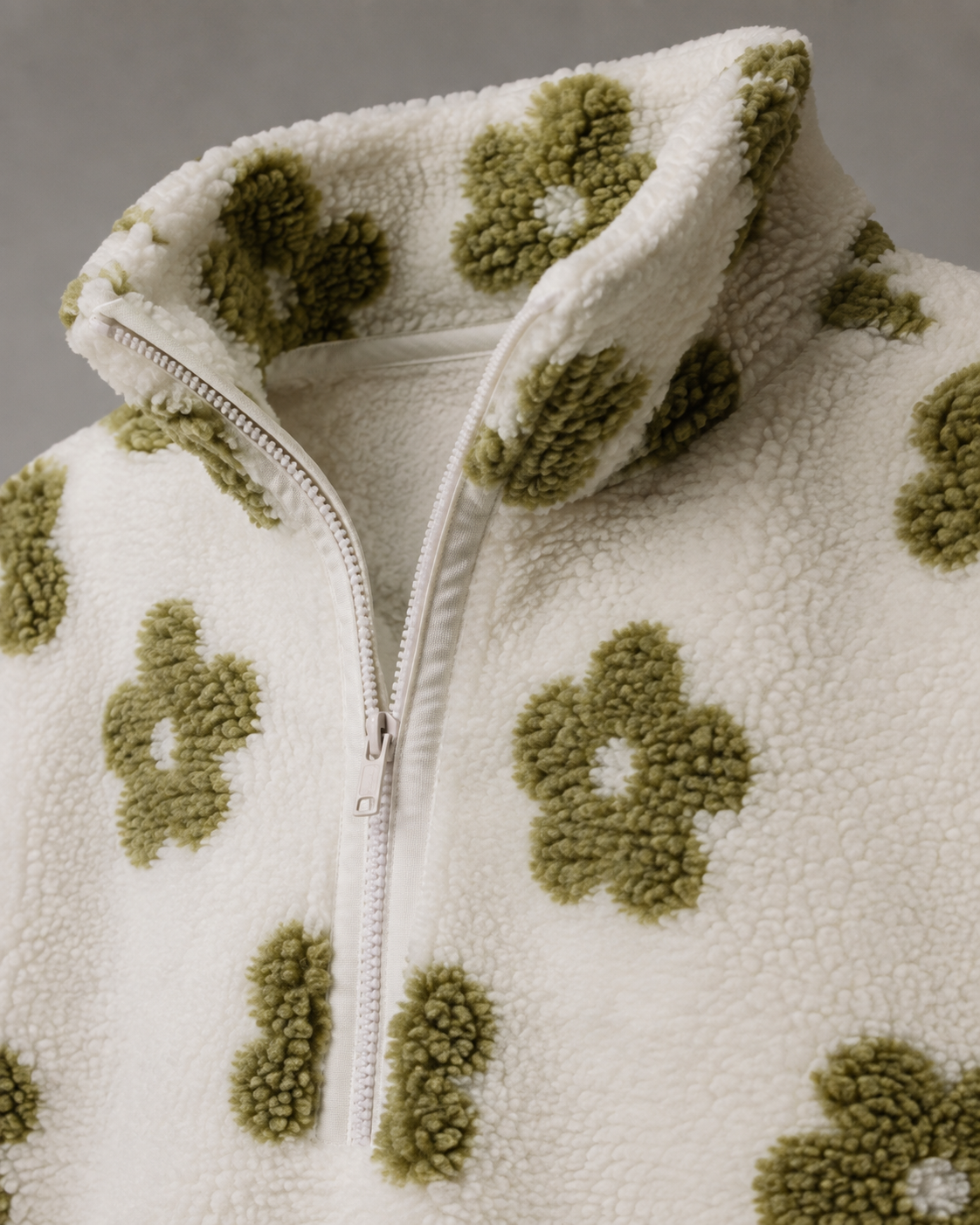 Floral Textured Funnel Neck Quarter Zip Sherpa Pullover 3