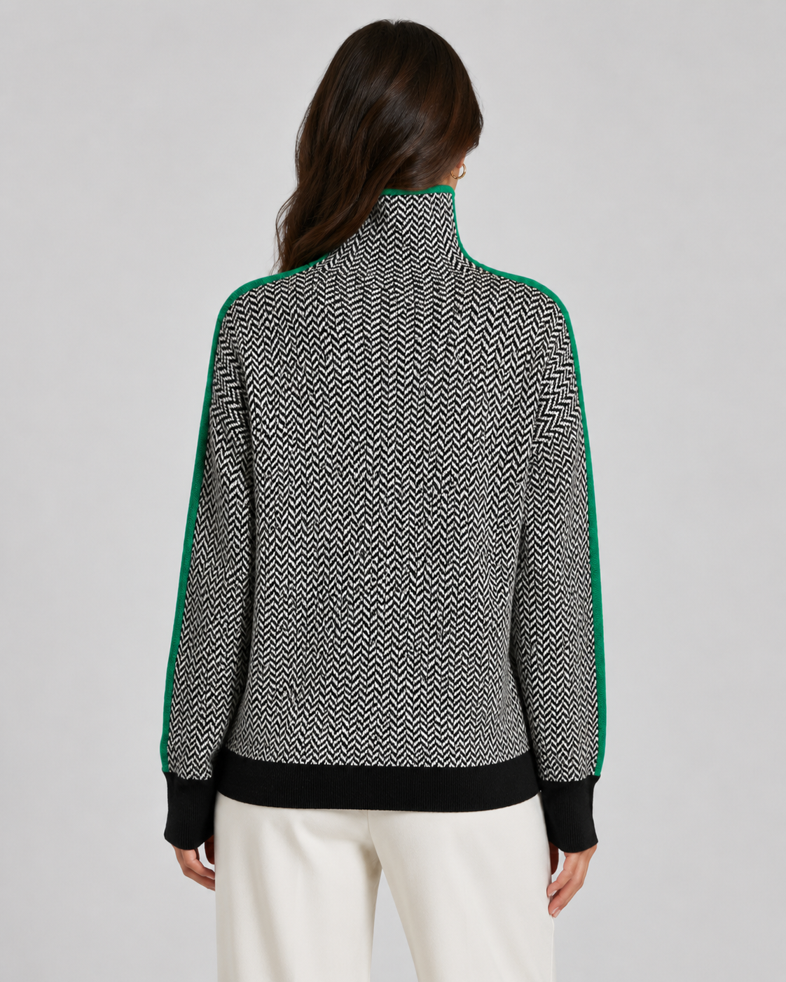Herringbone Turtleneck Long Sleeve Side Stripe Sweater