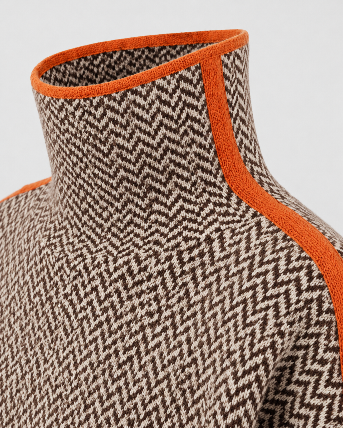 Herringbone Turtleneck Long Sleeve Side Stripe Sweater