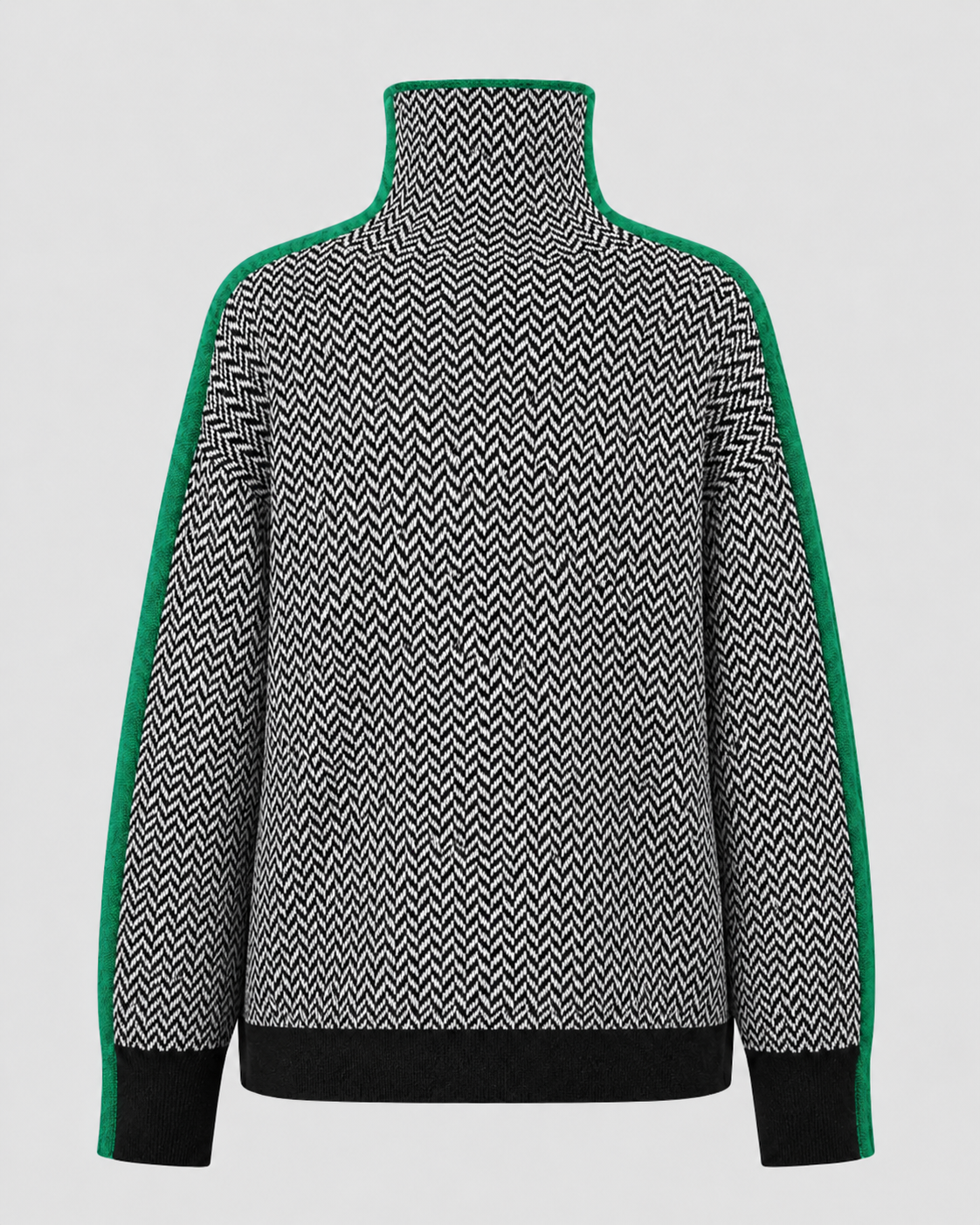 Herringbone Turtleneck Long Sleeve Side Stripe Sweater