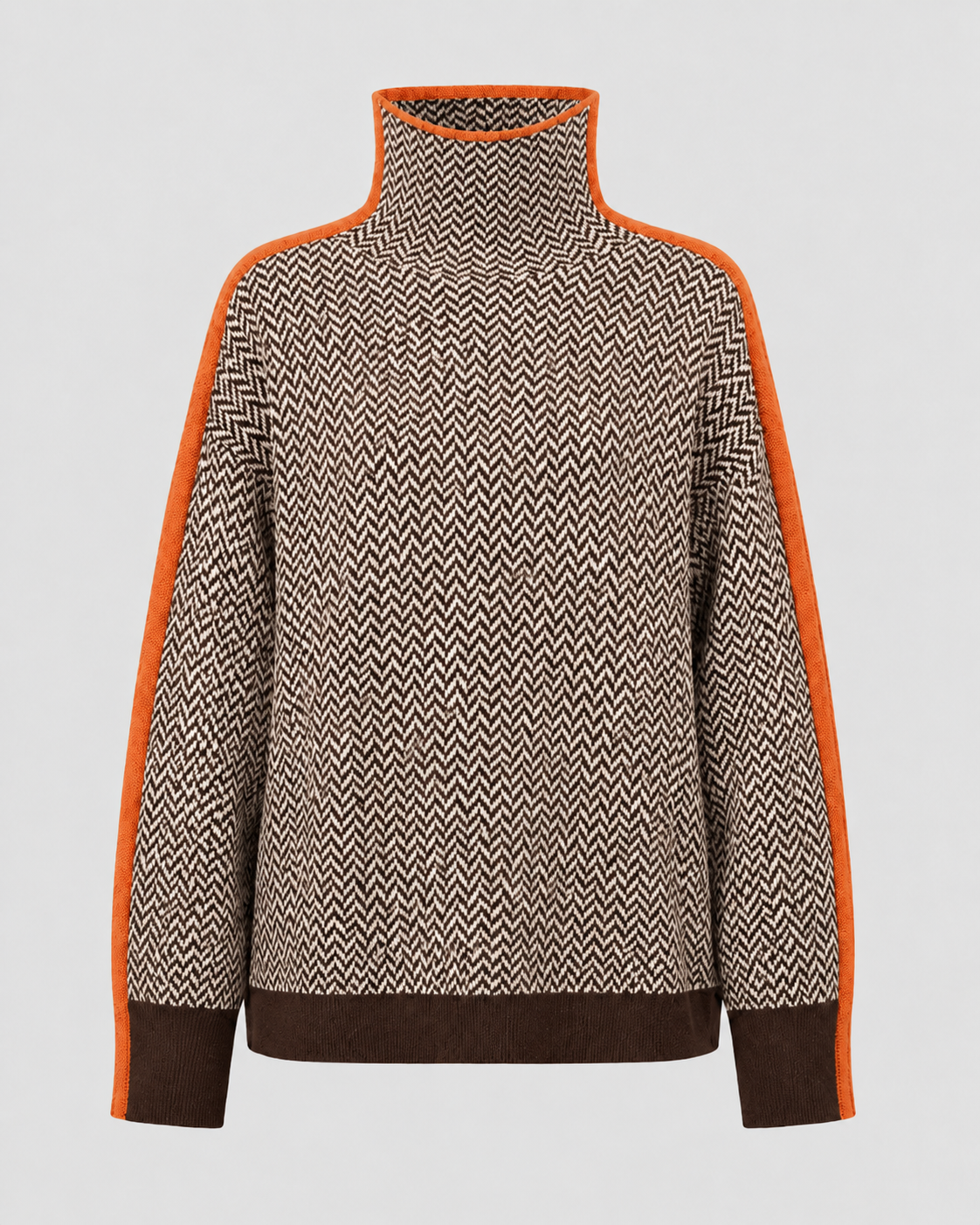 Herringbone Turtleneck Long Sleeve Side Stripe Sweater