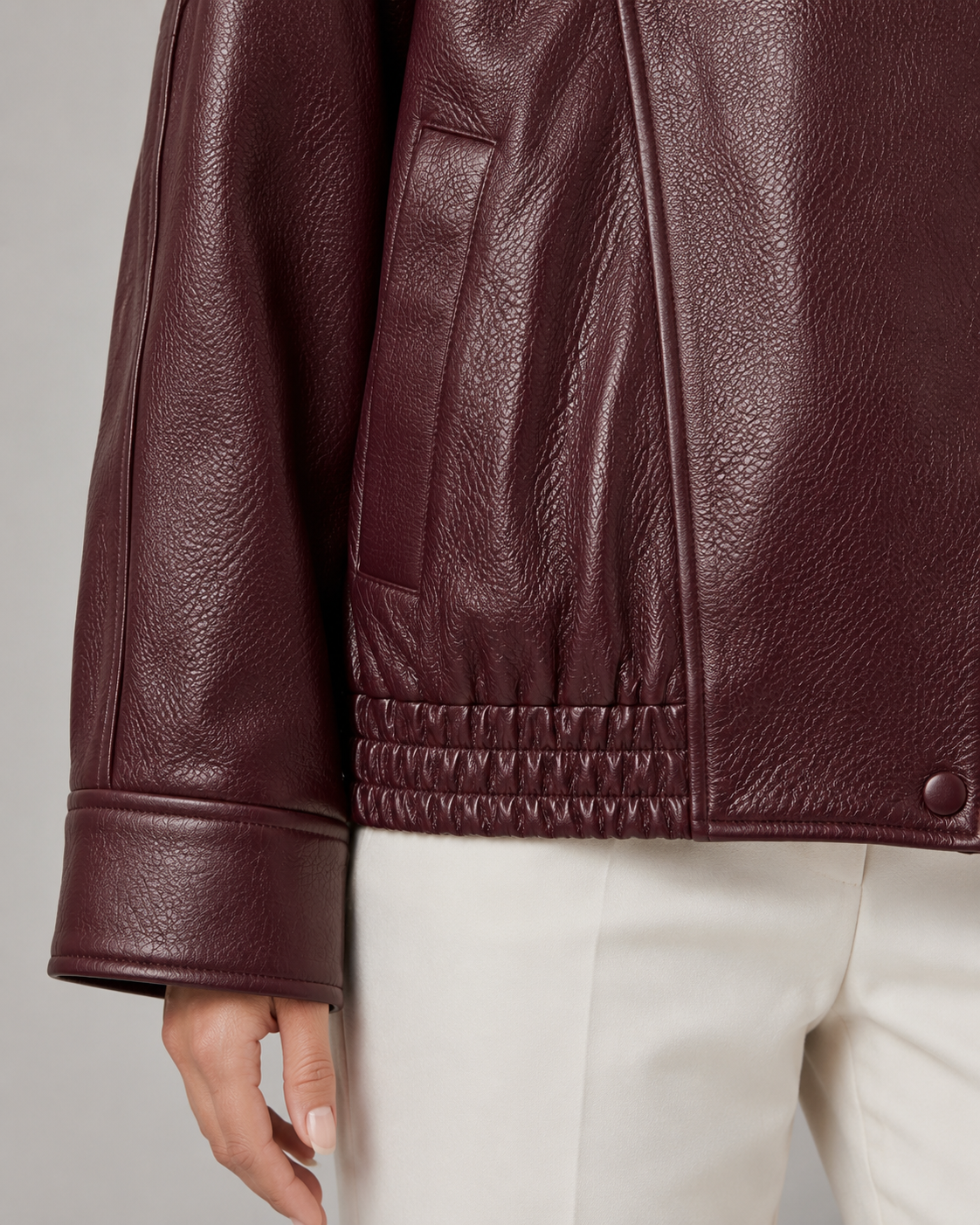 High Neck Zip Front Faux Leather Oversized Jacket