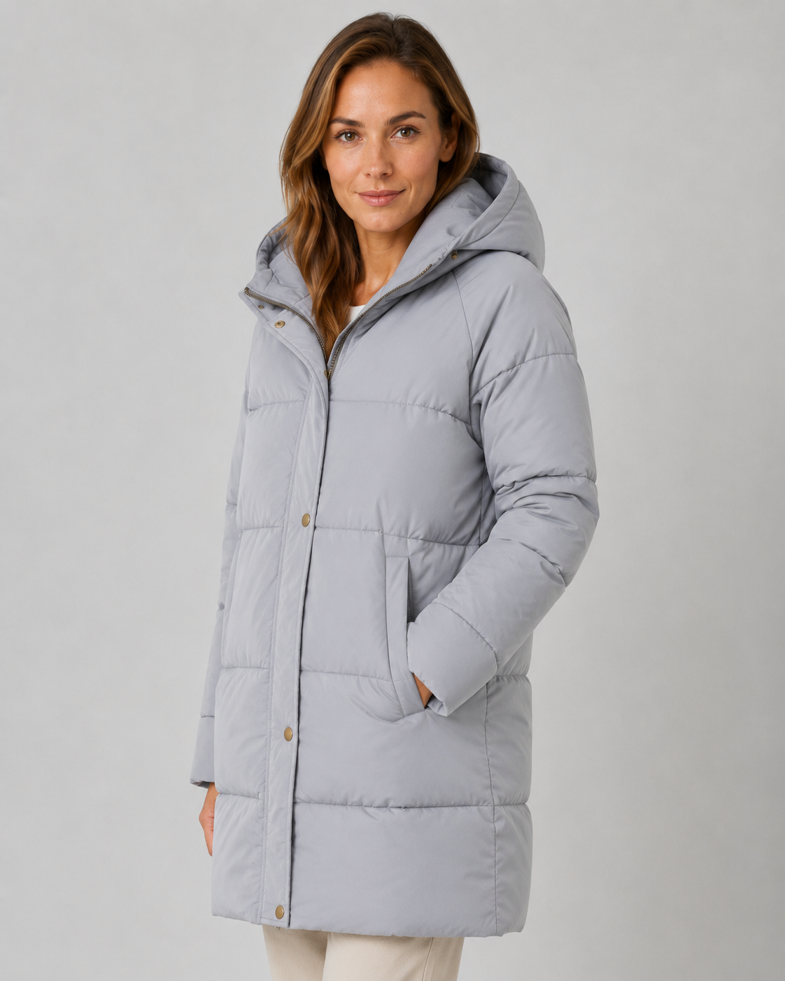 Hooded Longline Snap Front Padded Puffer Coat