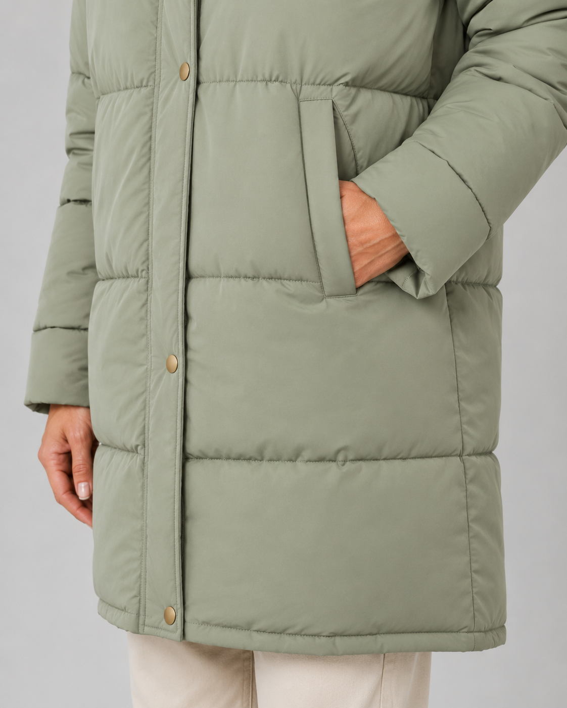 Hooded Longline Snap Front Padded Puffer Coat