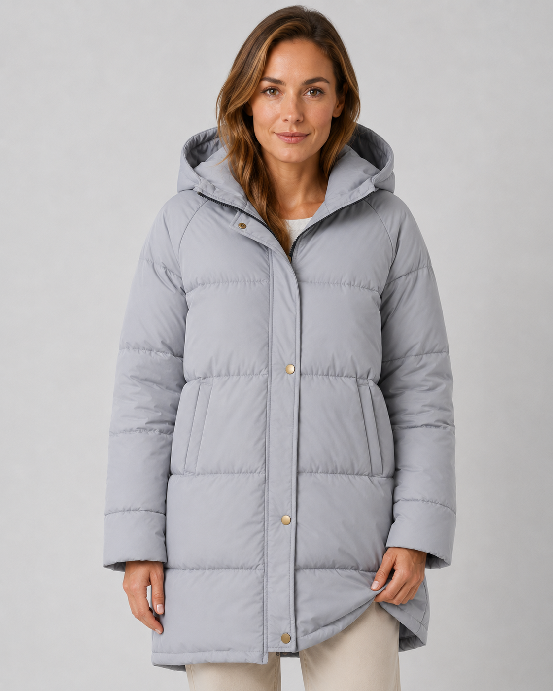 Hooded Longline Snap Front Padded Puffer Coat