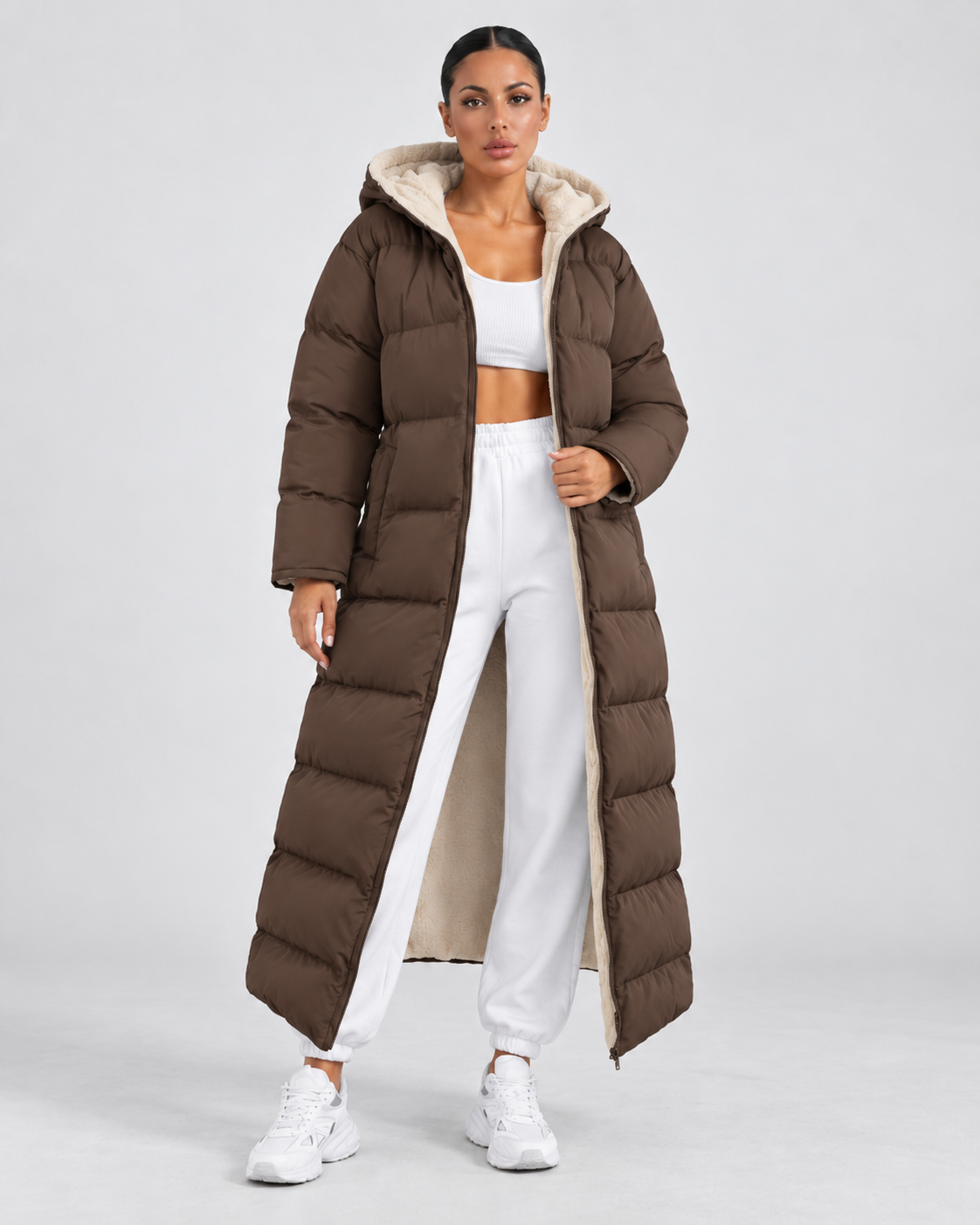 Women's Hooded Puffer Coat - Plush-Lined Maxi Length