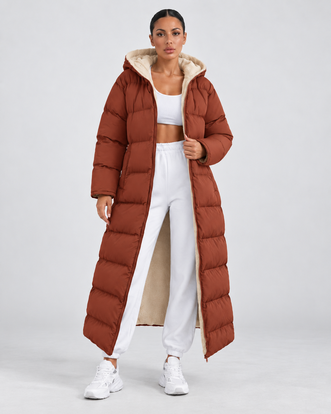 Women's Hooded Puffer Coat - Plush-Lined Maxi Length