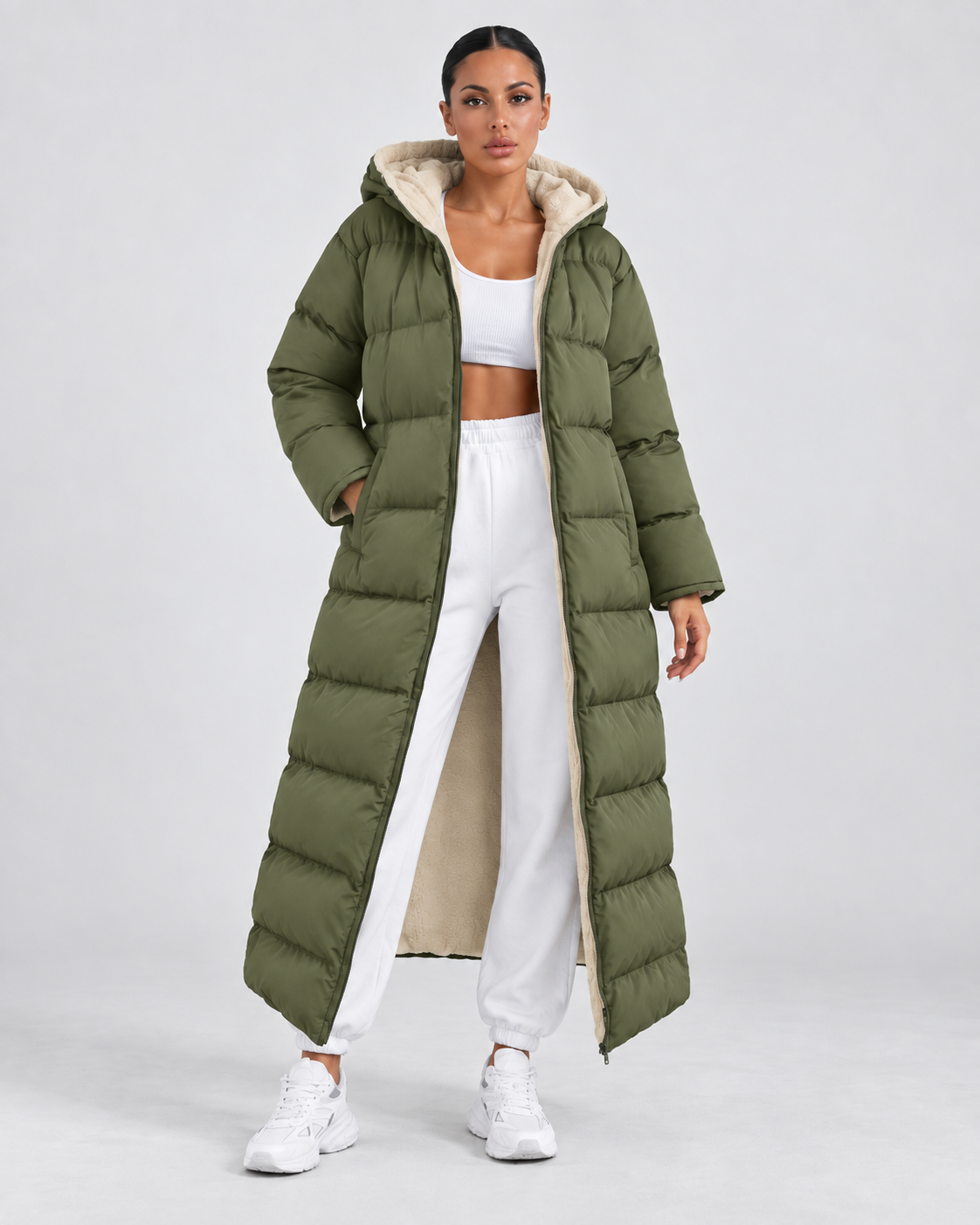 Women's Hooded Puffer Coat - Plush-Lined Maxi Length