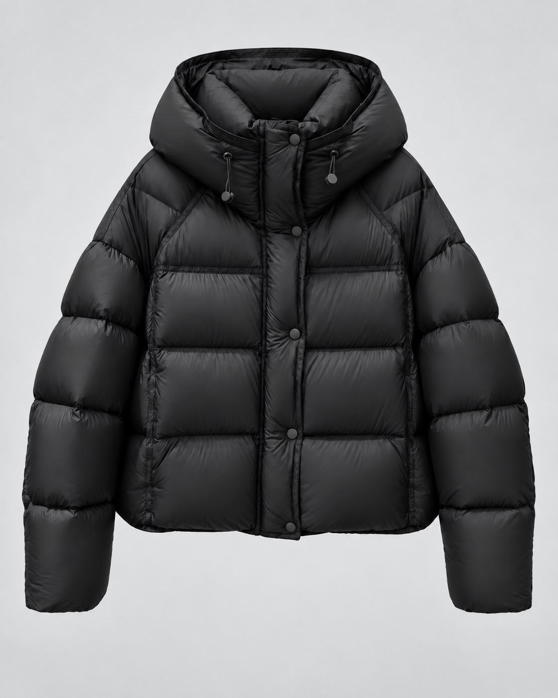 Women's Hooded Puffer Jacket - Cropped Funnel Neck Relaxed Fit