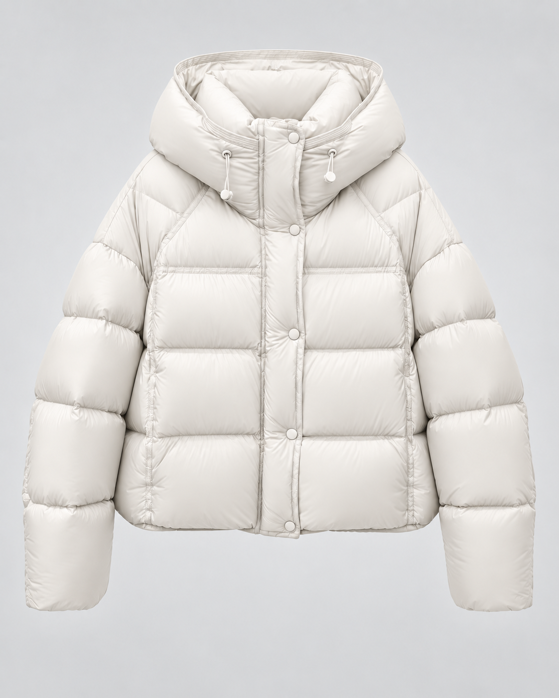 Women's Hooded Puffer Jacket - Cropped Funnel Neck Relaxed Fit