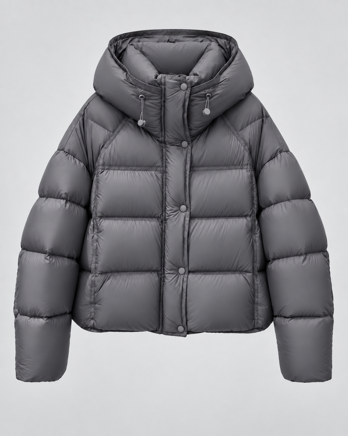 Women's Hooded Puffer Jacket - Cropped Funnel Neck Relaxed Fit