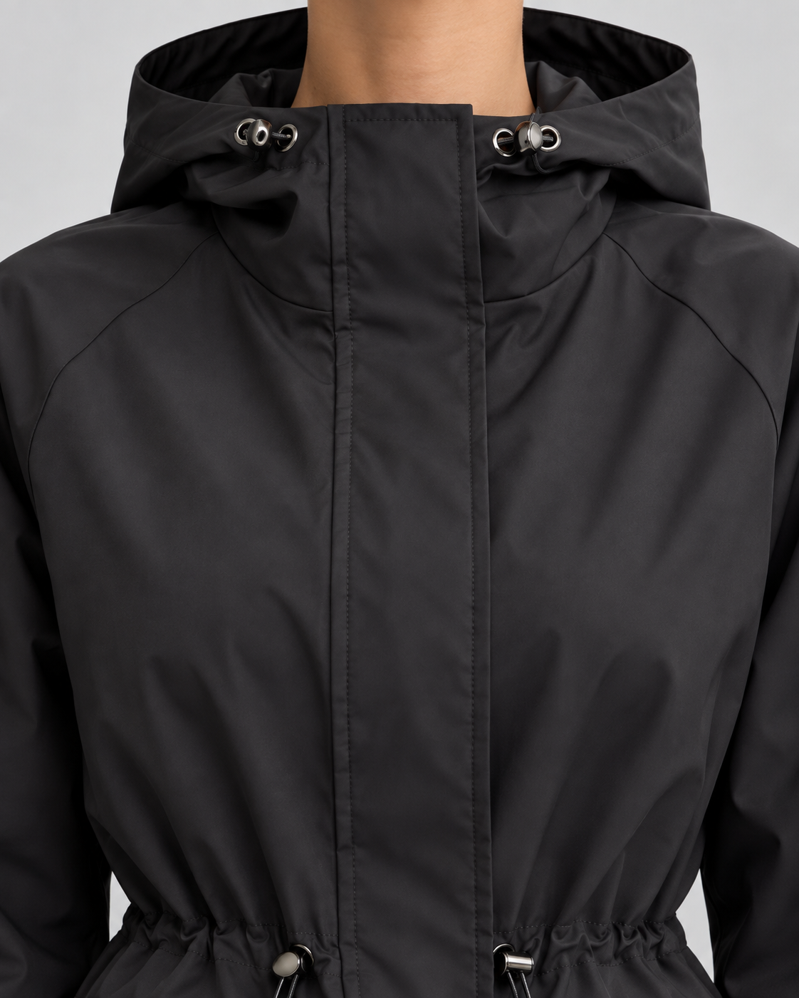 Women's Hooded Utility Jacket - Drawstring Waist Flap Pockets