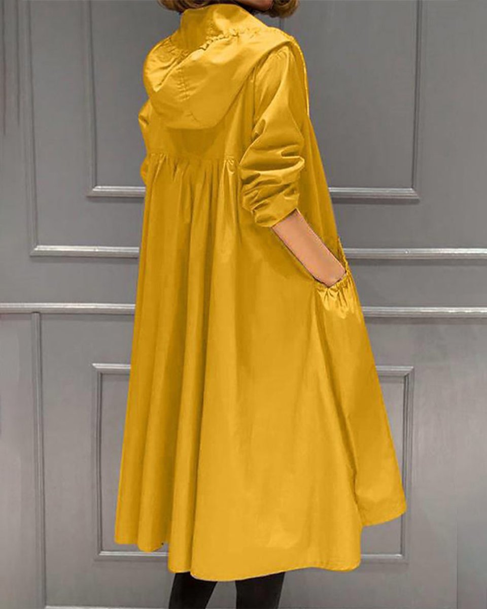 Hooded Zip Front Drawstring Longline Trench Coat